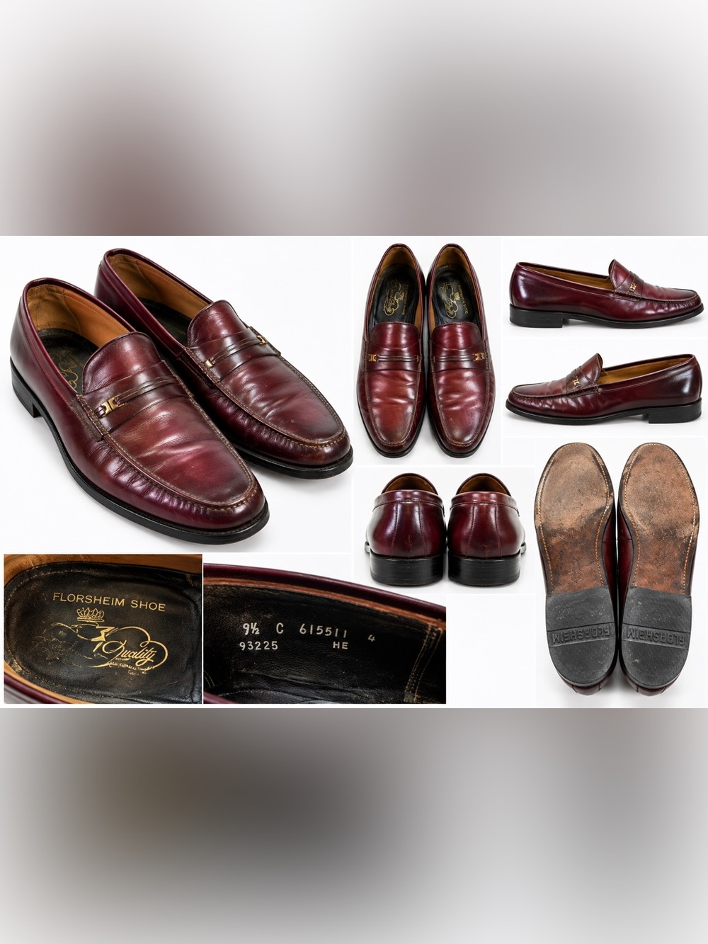 Vintage Florsheim Men’s Burgundy Leather Penny Loafers Size 9.5 C Made in USA